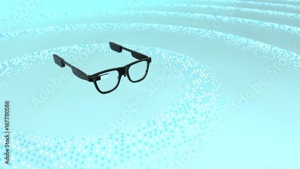 Fototapeta AR smart glasses on turquoise digital wave background with copy space