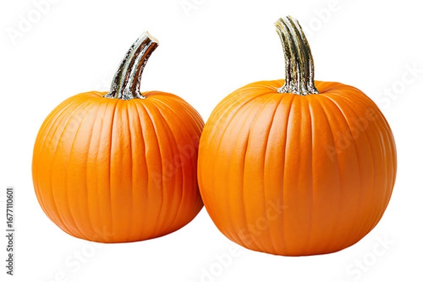 Fototapeta Two Orange Pumpkins with Green Stems isolated on a transparent background gourd winter