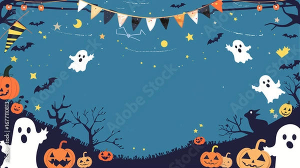 Fototapeta A festive Halloween banner or party invitation set against a spooky and fun background.