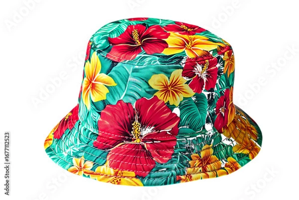 Fototapeta Vibrant Tropical Flower Pattern Bucket Hat isolated on a transparent background floral