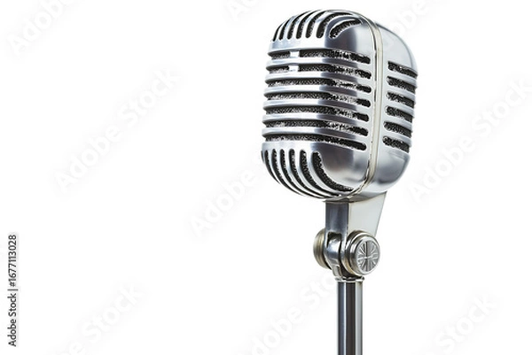 Fototapeta Vintage Silver Microphone on Stand isolated on a transparent background retro audio