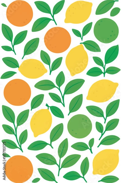 Fototapeta Seamless Citrus Pattern with Lemons, Oranges, and Leaves on Green Background