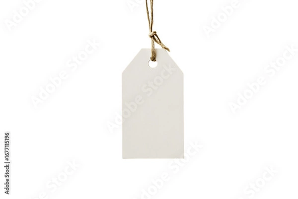 Fototapeta White Paper Gift Tag Hanging with Twine isolated on a transparent background image