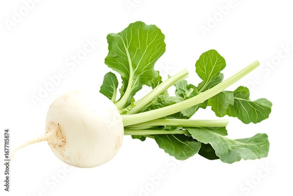 Fototapeta White Turnip with Green Leaves isolated on a transparent background root vegetable 3