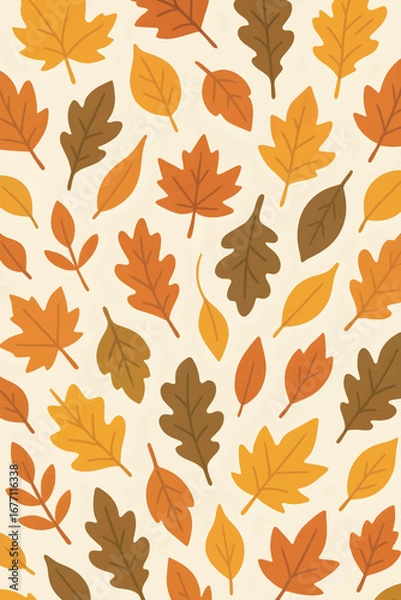 Fototapeta Seamless Autumn Leaves and Acorns Pattern in Warm Fall Colors