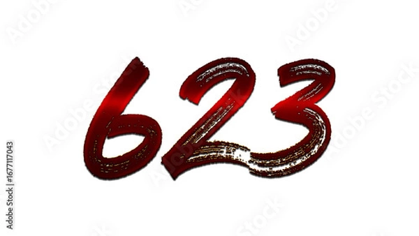 Fototapeta 3D blood red number design of 623 on white background.
