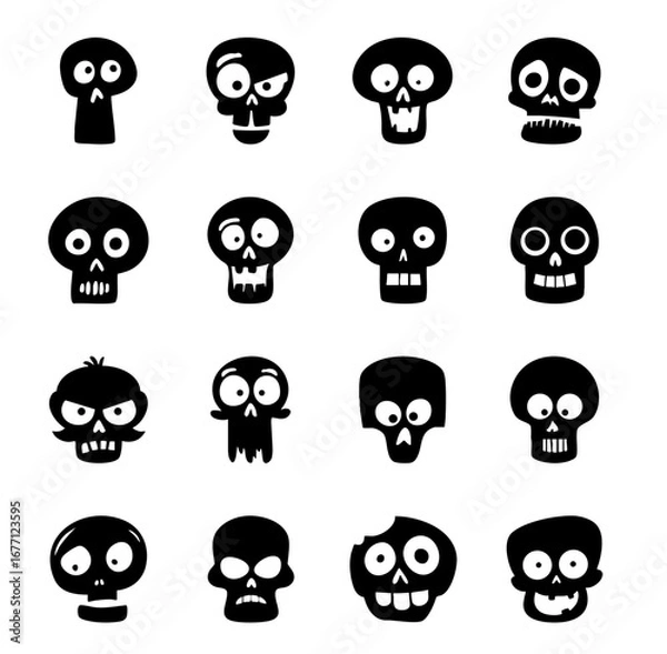 Fototapeta Playful cartoon skulls with varied expressions