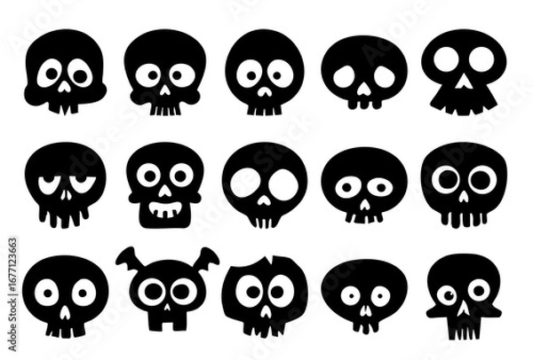 Fototapeta Playful cartoon skull illustrations with varied expressions