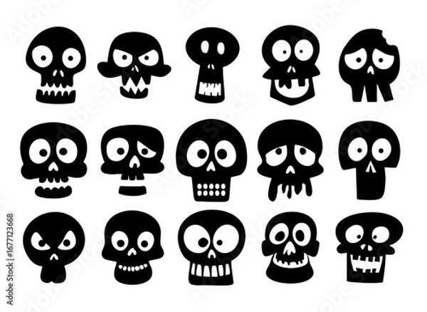 Fototapeta Playful cartoon skulls in various expressions
