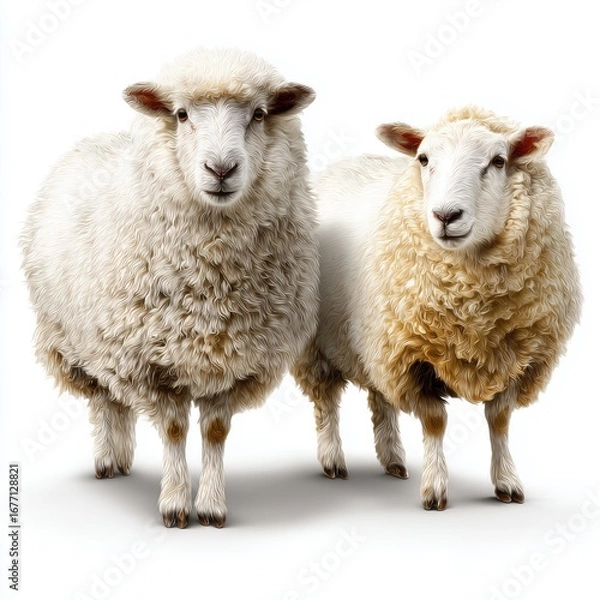 Fototapeta Two Adorable Sheep in a Peaceful Portrait , isolated on white background png