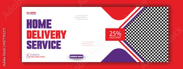 Obraz Modern home delivery service advertisement with discount offer and happy customer