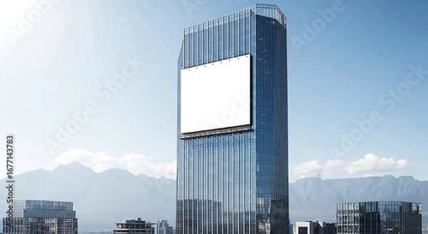 Fototapeta Blank Billboard on Modern Skyscraper in City