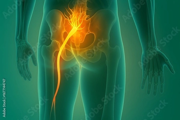 Fototapeta Medical Illustration of Sciatic Nerve Inflammation