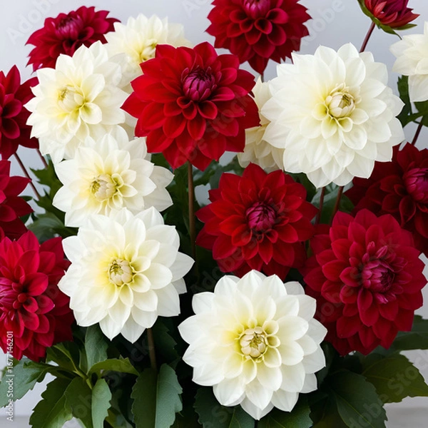 Obraz Decorative red Dahlias White tips