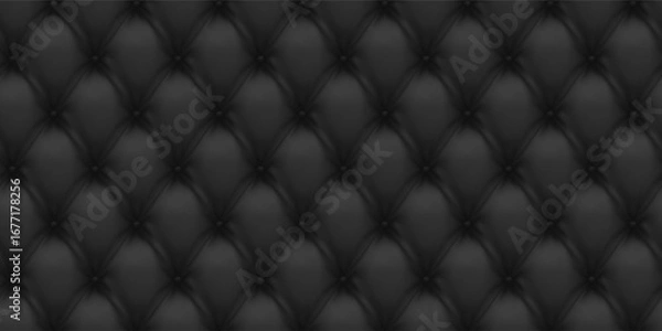 Obraz Black buttoned leather upholstered background - eps10 vector. Realistic capitone texture background. Seamless luxury cushioned surface.
