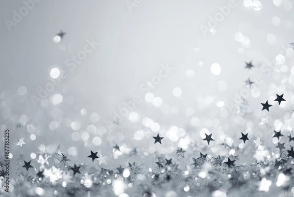 Obraz Silver star confetti on a soft gray background