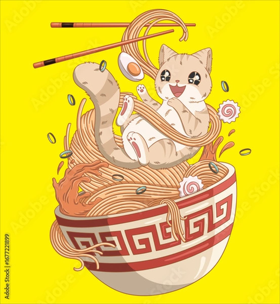 Obraz Editable enjoying cat tshirt design