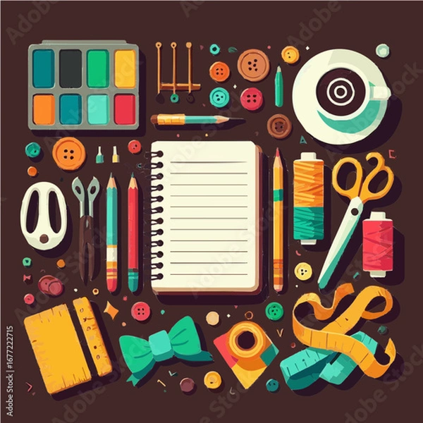 Fototapeta Seamless vector pattern of school stationery set