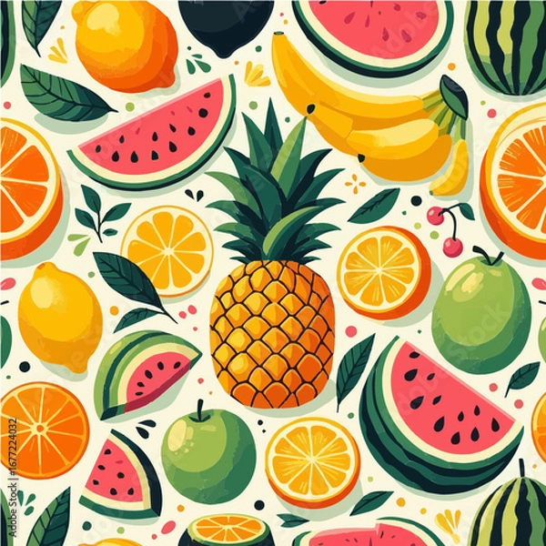 Fototapeta Seamless vector pattern of fruits