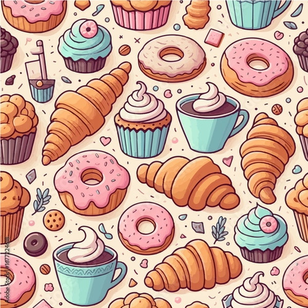 Fototapeta Seamless vector pattern of cakes