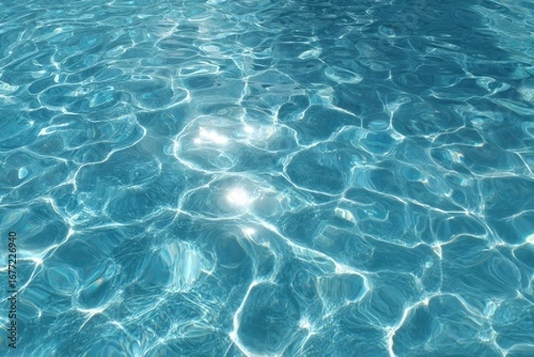 Fototapeta Azure pool water surface with sun reflections