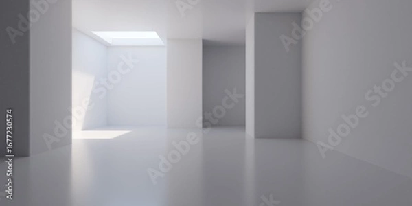 Fototapeta Empty blank white room background with pillars and square ceiling opening with sunlight shining in, modern interior template