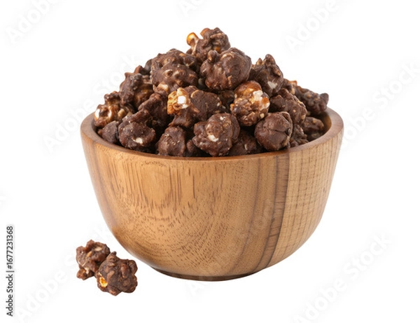 Obraz Delicious chocolate popcorn served in a rustic wooden bowl isolated on a transparent background png
