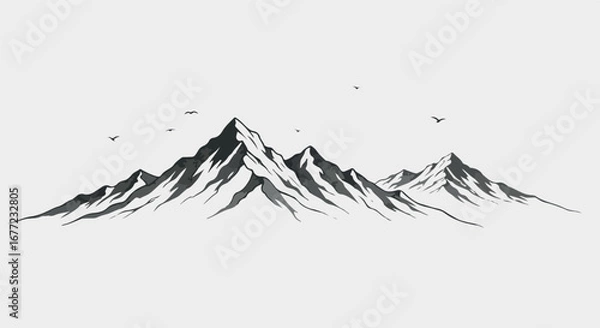 Obraz Minimal mountain landscape illustration suitable for posters, wall art, adventure branding, outdoor design, and nature graphics