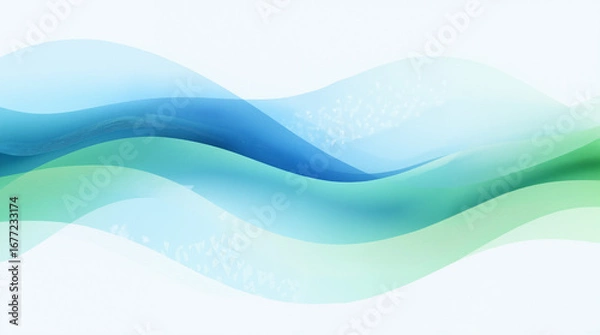 Fototapeta The image shows an abstract blue and green wave background with a white background. The wave is composed of various shades of blue