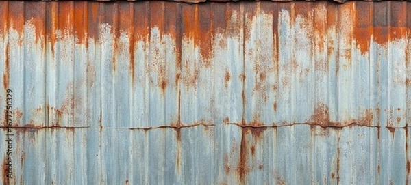 Fototapeta Weathered Corrugated Metal Wall with Rust and Decay