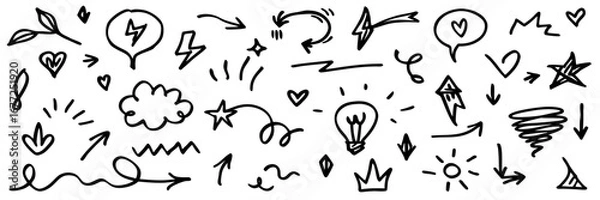 Obraz Hand-drawn Doodle Icons: Arrows, Hearts, Stars, and More