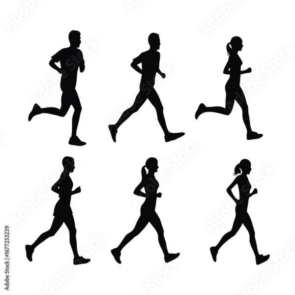 Fototapeta Jogging and Running Silhouettes – Male and Female Runners in Motion