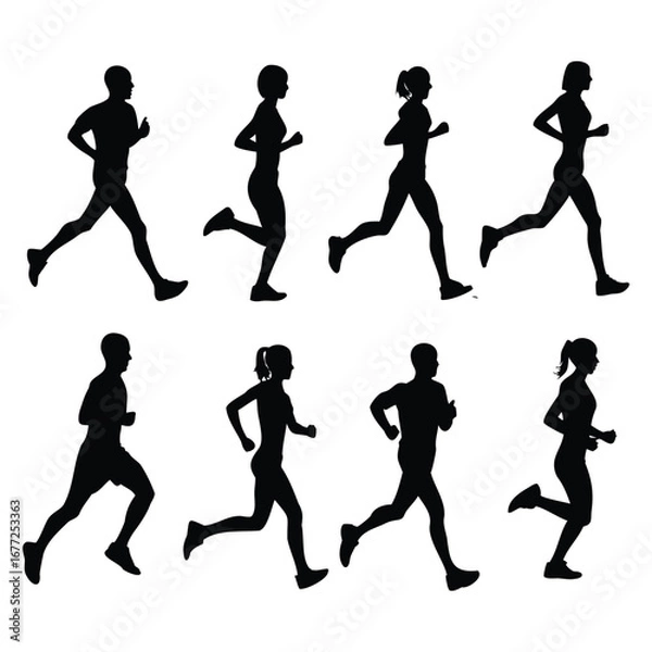 Fototapeta Jogging and Running Silhouettes – Male and Female Runners in Motion