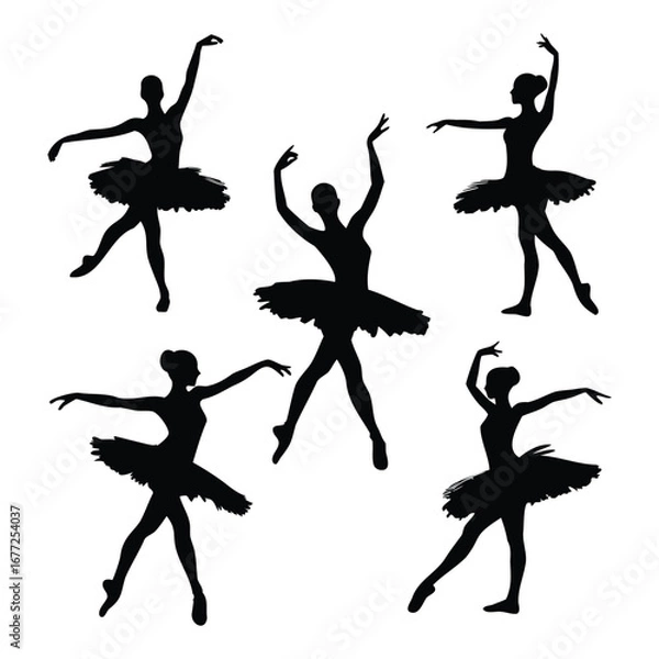 Fototapeta Ballerina Silhouettes Set – Elegant Ballet Dancer Poses in Tutu