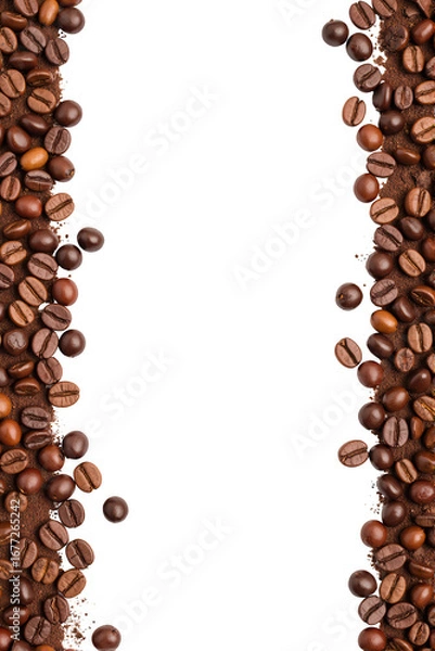 Obraz Rich coffee beans and ground coffee create delightful border, perfect for coffee lovers and enthusiasts