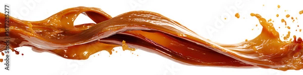 Fototapeta  Wide Flowing Caramel Sauce Wave Splash with Glossy Texture, Side Perspective, Isolated on Transparent Background.png