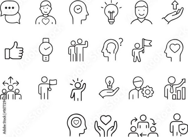 Fototapeta Skills Line Icon Set, Editable Vector Icons for Communication, Creativity, Problem-Solving, Work Ethics, Leadership