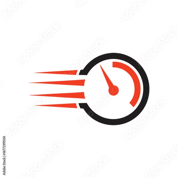 Fototapeta Red and black speedometer icon with motion streaks gauge dial