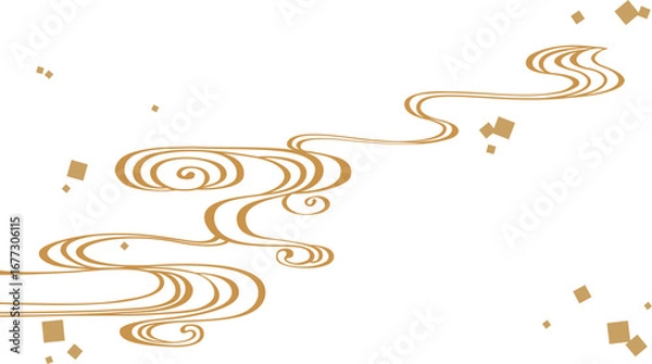 Obraz 伝統的な和柄の背景素材。日本の紋様素材。流水紋、流水、水。