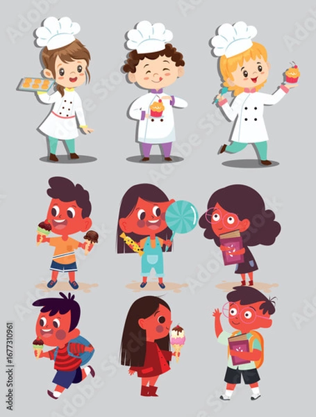 Fototapeta Super Kids Icons – Cute Cartoon Character Sketches