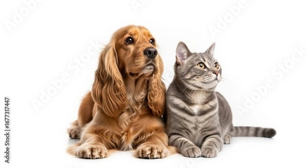 Fototapeta Dog and cat side by side