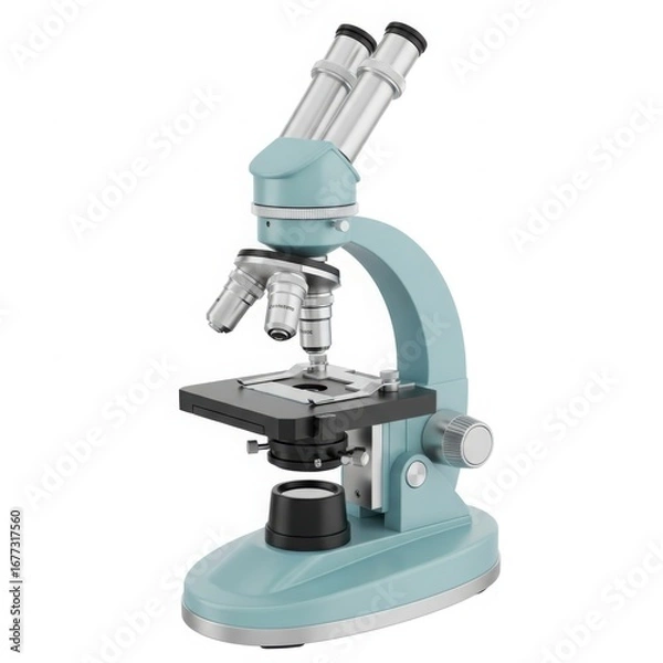 Fototapeta Turquoise compound microscope for scientific observation