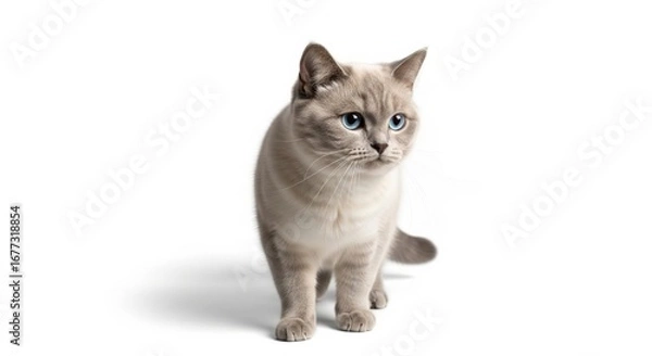 Obraz Gray cat portrait against white background