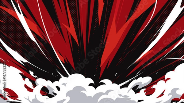 Fototapeta 衝撃の煙と光の背景イラスト_赤黒_16:9