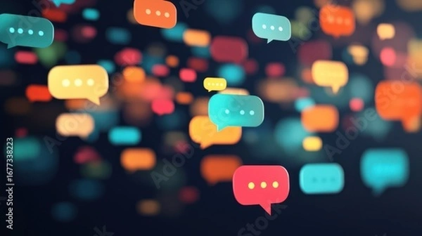 Fototapeta A colorful array of speech bubbles against a dark background.