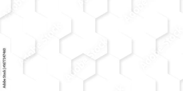 Fototapeta Minimal white hexagonal hexagon modern technology creative emboss light honeycomb polygonal web. abstract geometric science and mosaic tile with template texture background.	
