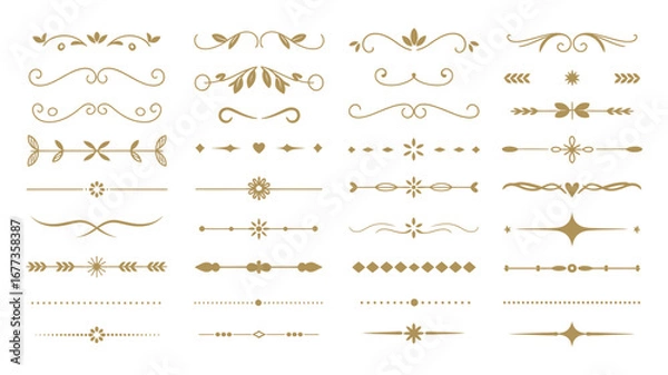 Fototapeta Golden Line Borders on Elegant Black Background – Ornamental Divider Designs for Luxury Invitations, Certificates, and Premium Projects – Decorative Elements to Enhance Sophisticated Aesthetic Appeal