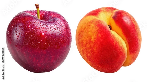 Fototapeta Ripe Red Plum and Peach on Transparent Background