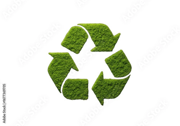 Fototapeta Green Recycle Symbol with Foliage Texture on Transparent Background | 3D Rendering