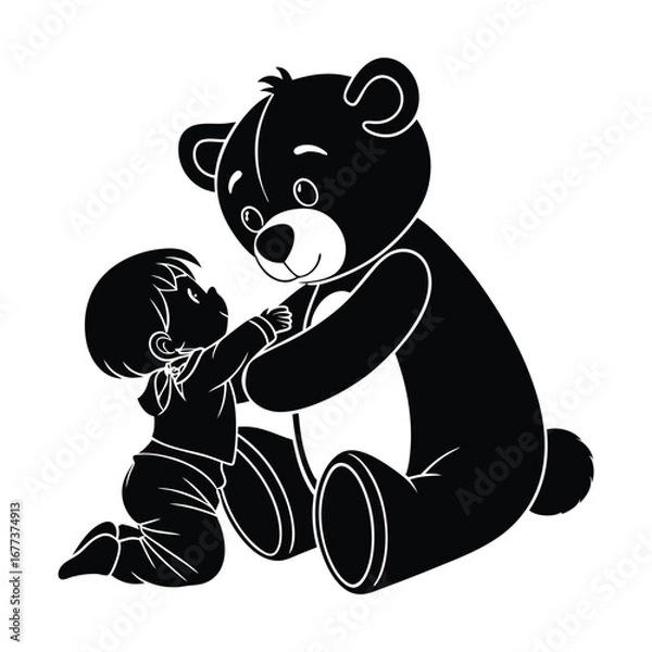 Fototapeta Adorable Baby Silhouette Hugging a Giant Object  Minimalist Cute Vector Illustration